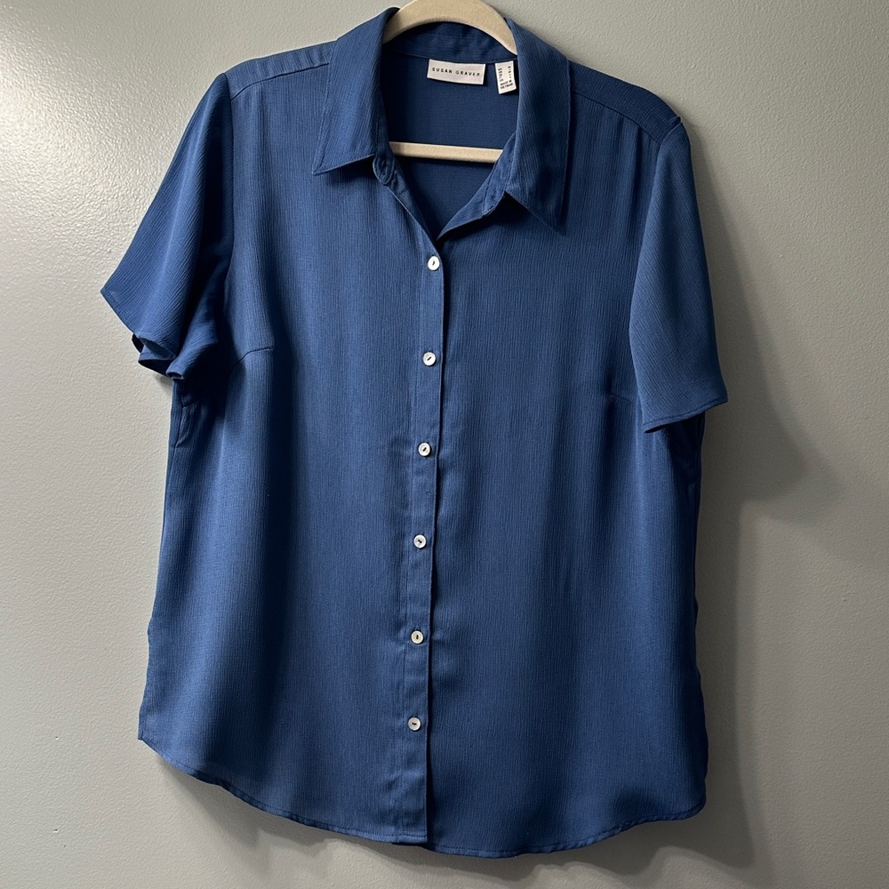 Susan Graver Blue Casual Button Down Shirt